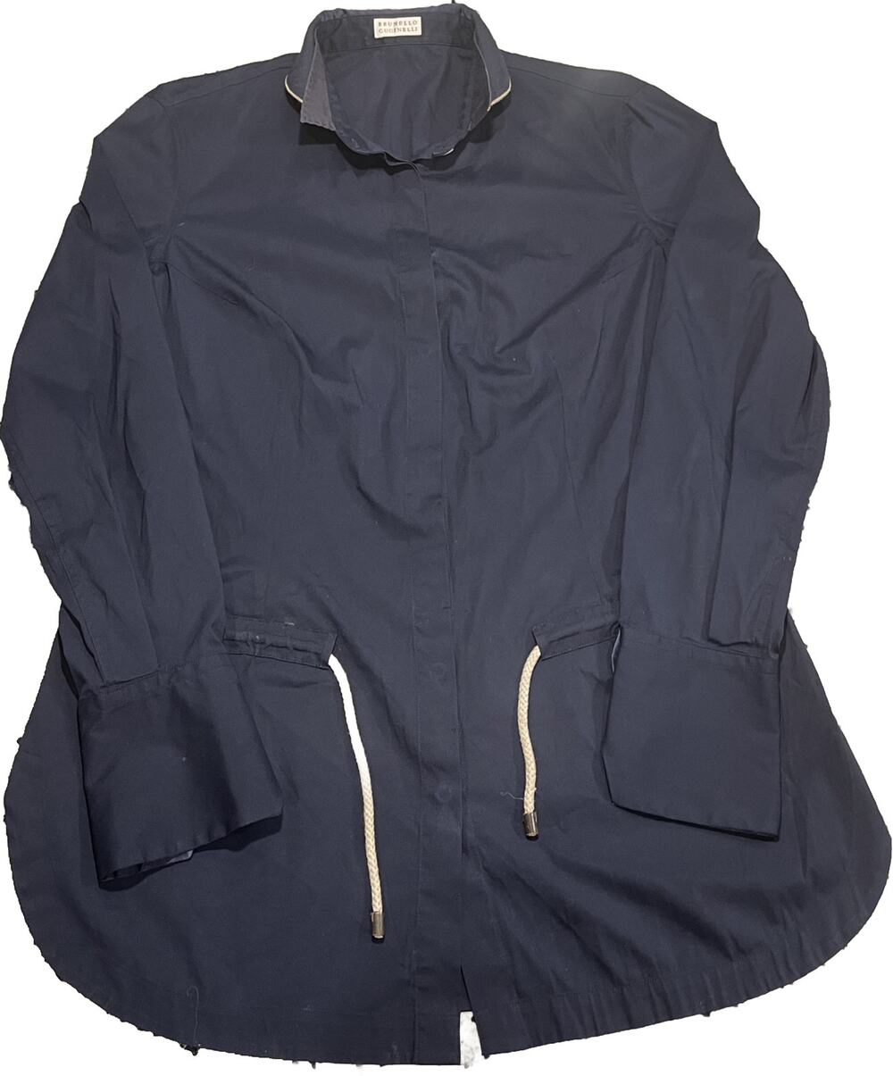 Women's Brunello Cucinelli Blue Long Sleeve Button Up W/ Waist Tie Sz XL